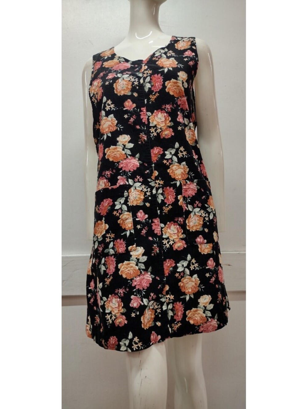 Caribou 1990s The original Aline Cord Grunge Dress Roses Print NEVER WORN Size M